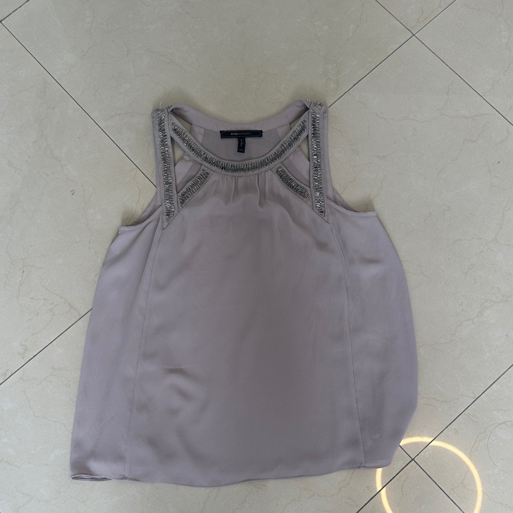 BCBGMaxAzria Embellished Blouse - Light Gray